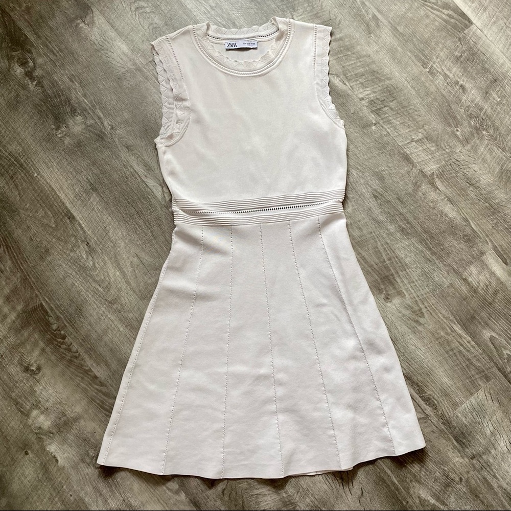 Zara Knit Dress Off White Fit Flare Medium
